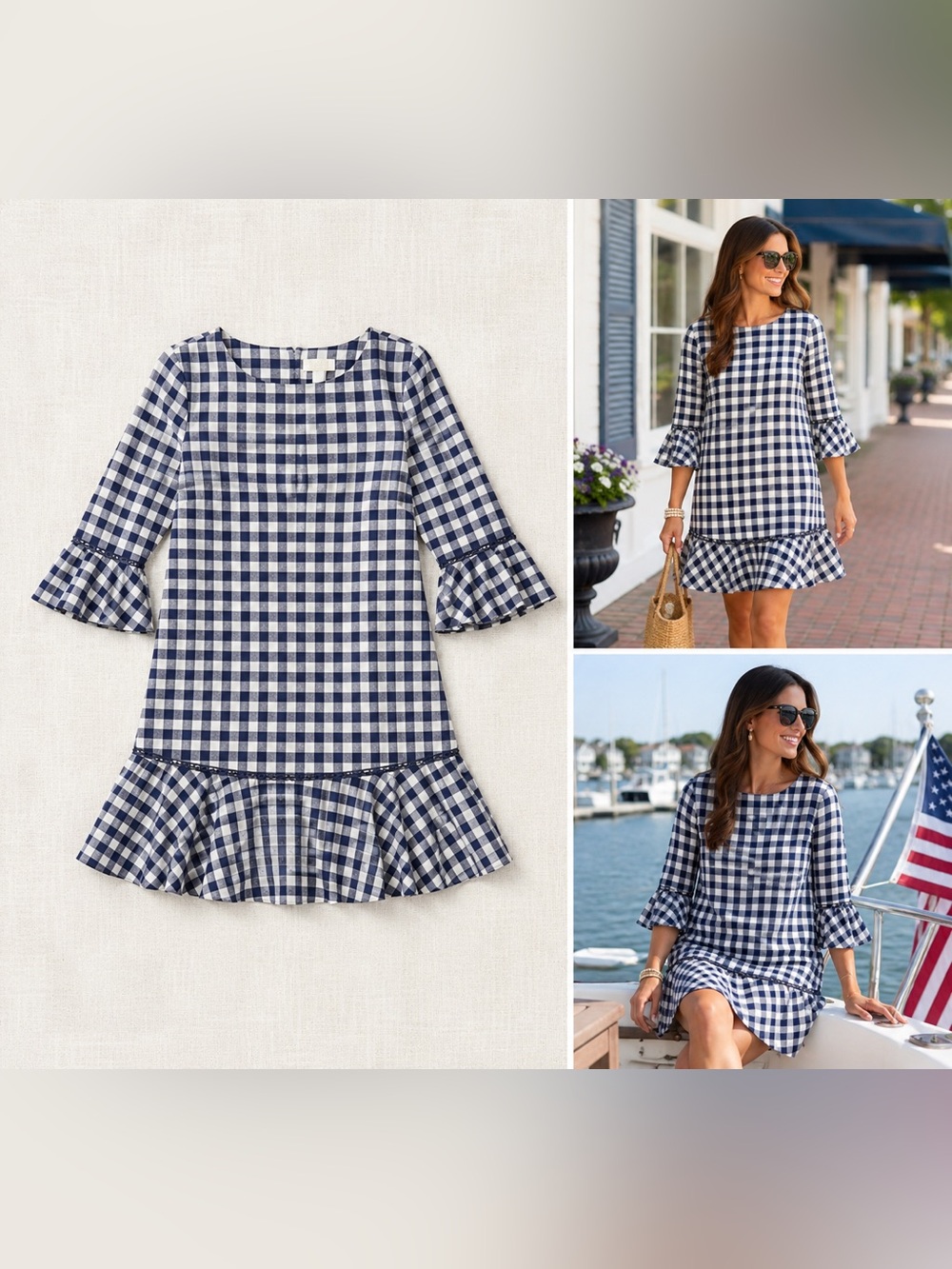 SAIL TO SABLE- Navy Winter White gingham mini Dress NWT